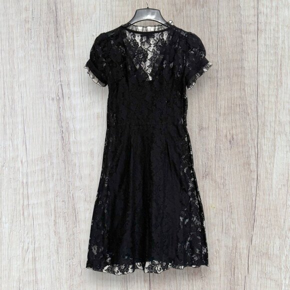 Betsey Johnson Dresses & Skirts - Y2K Betsey Johnson Black Lace Overlay Dress Slip Puff Sleeve Ruffle Trim Vintage